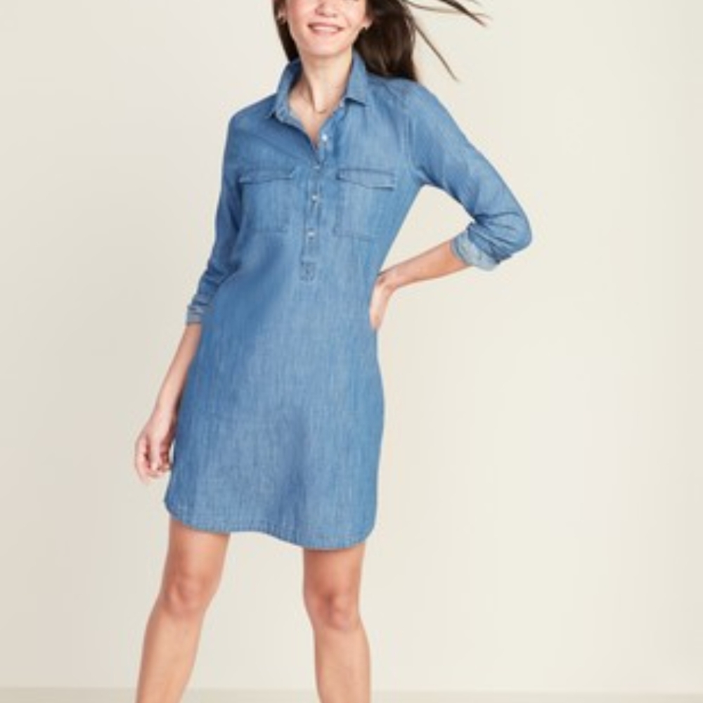Old Navy Blue Denim Shirt Dress